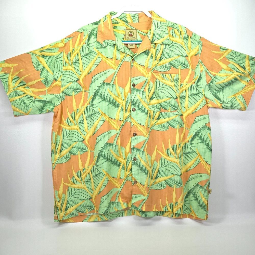 Joe Marlin Hawaiian Button Up‎ Shirt Mens 2X Palm Tree Oversized Fit Lightweight